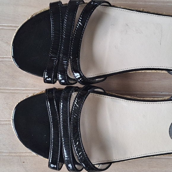 PRADA Black Patent Leather Espadrille Designer Platform Classy Strap Sandals - Picture 3 of 12